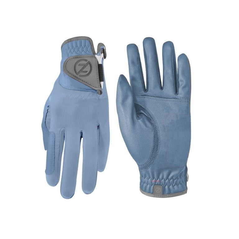 Zero Friction performance golf glove in light blue lambskin with adjustable closure and logo detailing