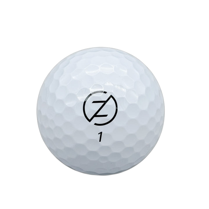 Zero Friction Victory Tour white 3-piece golf ball with dimpled surface and black logo