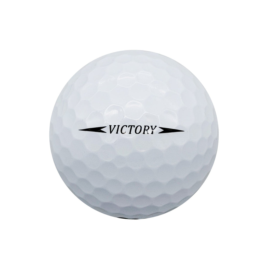 Zero Friction Victory Tour white 3-piece golf ball with dimpled surface and black logo branding
