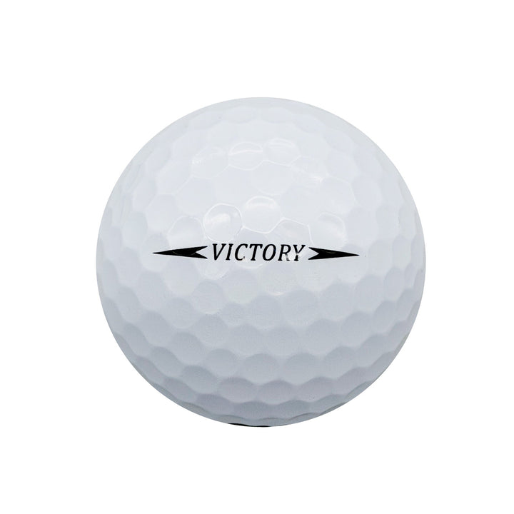 Zero Friction Victory Tour white 3-piece golf ball with dimpled surface and black logo branding